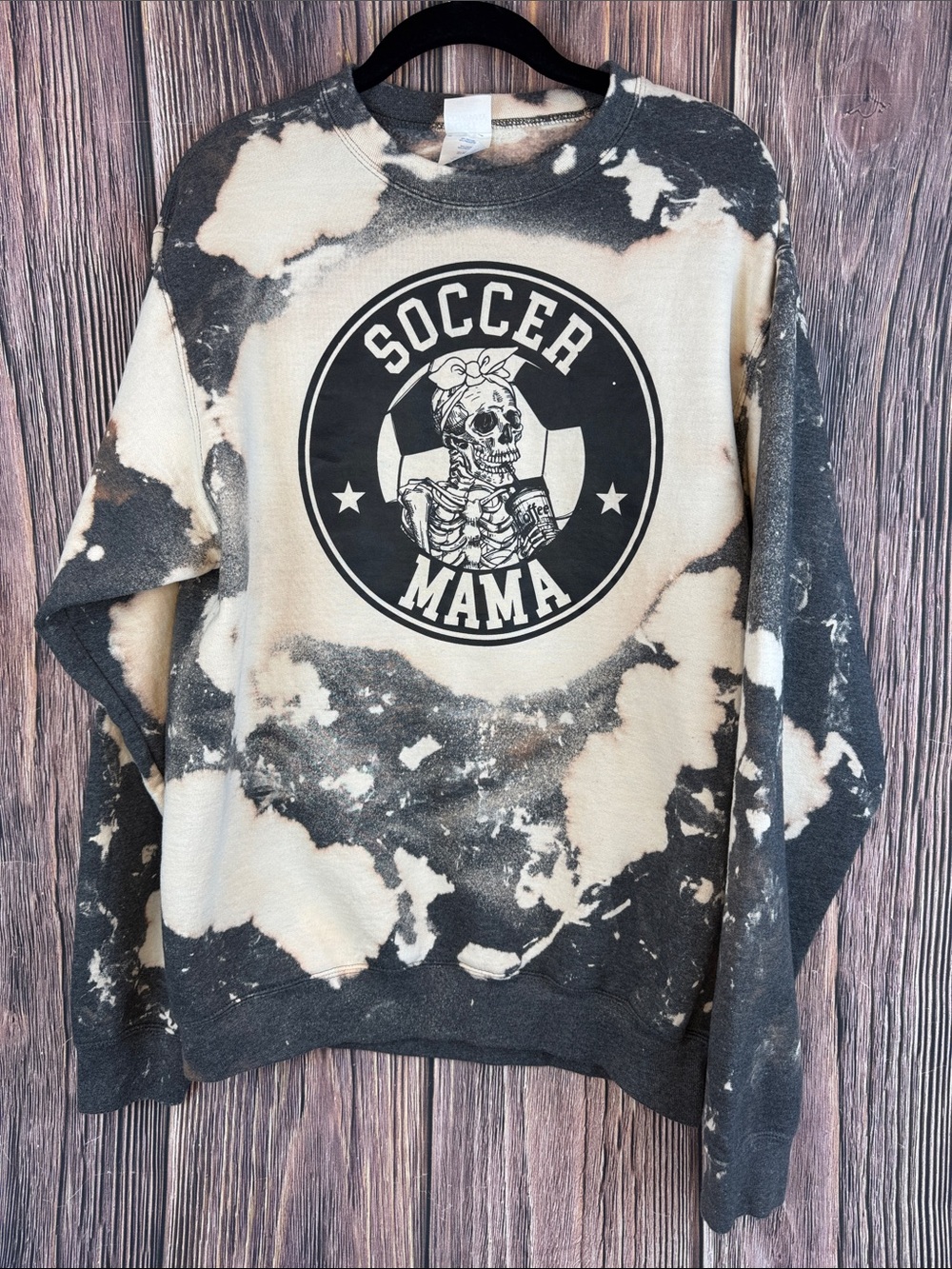 Port and Company Bleach-Splatter "Soccer Mama" Sweatshirt - Black & Cream